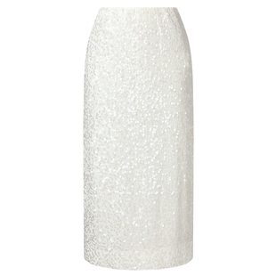 首降3折|歌莉娅白色丝绒半身裙女2025新款冬季高腰绣珠片包臀裙