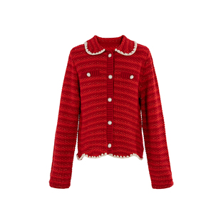 [商场同款]EP雅莹童装2025秋冬女童新款手钩花瓣新年红针织开衫