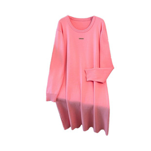 特大码慵懒风针织连衣裙300斤中长款胖mm宽松遮肚秋冬打底毛衣裙