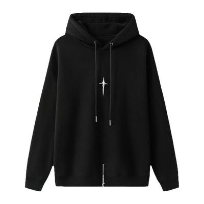 美式宽松廓形黑色连帽外套男