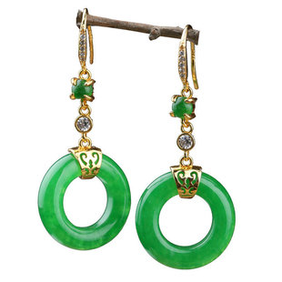 游山恋。玉石平安环耳坠S925纯银平安扣玉耳环保色防过敏高档古风