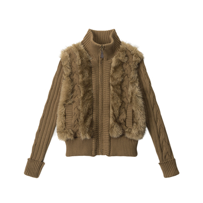 AIRHOOD 高领美式修身开衫毛茸茸针织毛衣女秋冬短款夹棉加厚外套