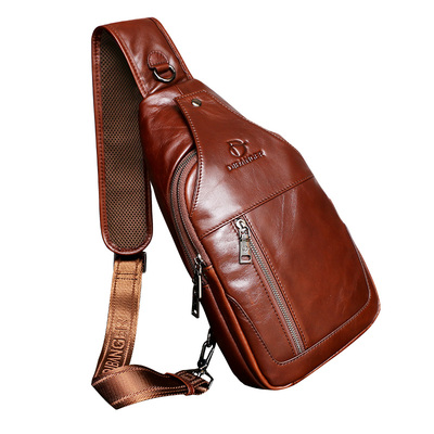 男士斜挎包真皮单肩包大容量胸包男软皮头层牛皮休闲简约挎包男包