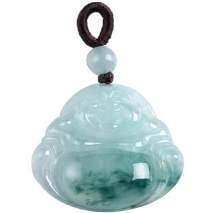 绿翠玉楼天然翡翠吊坠女玉佛冰糯种飘花佛公玉坠笑佛挂件弥勒佛