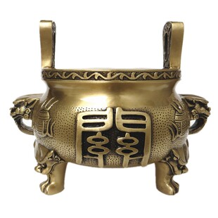 纯黄铜青铜供奉关公香炉三足双耳关字武财神招财进宝镇宅大号鼎炉