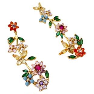 欧美ks饰品小众简约高级感彩色花朵珍珠锆石耳环