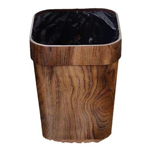 垃圾桶家用新款中式仿木纹无盖大容量高颜值客厅卧室茶室创意纸篓