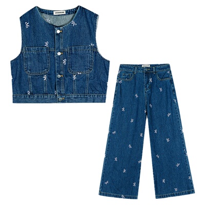 落落狷介牛仔套装裤女设计感