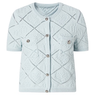 商场同款 摩萨克夏季棉小香风立体提花毛针织短袖开衫女