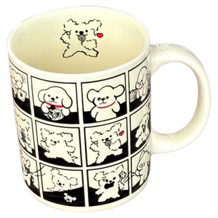 卡通线条小狗杯子可爱创意陶瓷水杯家用马克杯下午茶咖啡杯伴手礼