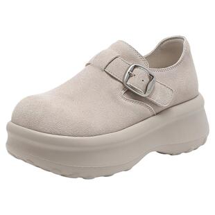 千百度厚底勃肯鞋女2026春季新款百搭增高小个子单鞋复古乐福鞋女