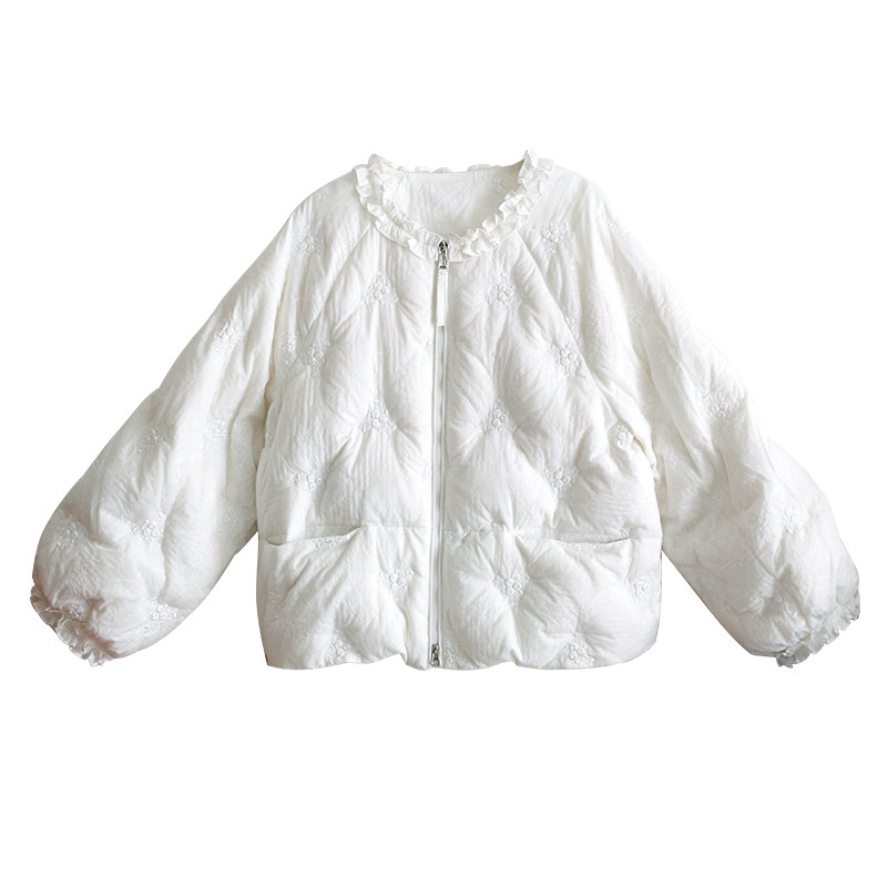 文艺短款羽绒服女冬季花边领外套