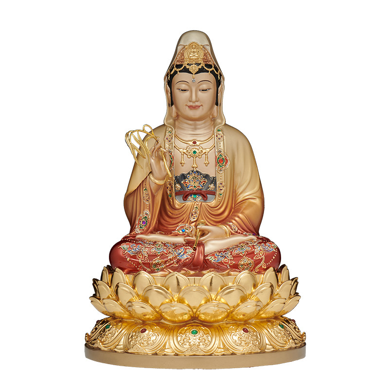 铜彩绘娑婆三圣佛像供奉摆件