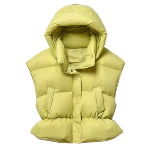 2025冬季新韩版百搭加厚连帽羽绒马甲女短款宽松保暖可脱卸帽背心