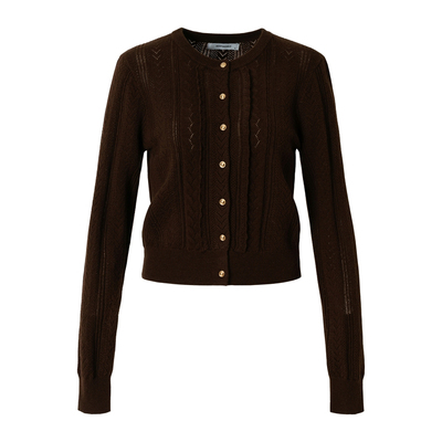 RPB BRAND质感羊毛绞花麻花针织镂空开衫女学院风显瘦毛衣外套