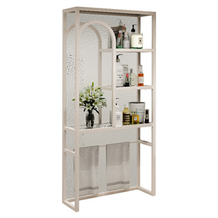 奶油风长虹玻璃水波纹半墙屏风隔断柜子卫生间洗漱台干湿区置物架