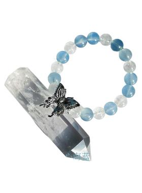 海蓝宝水晶天然简约蝴蝶手链女白幽灵手串饰品520新款精致