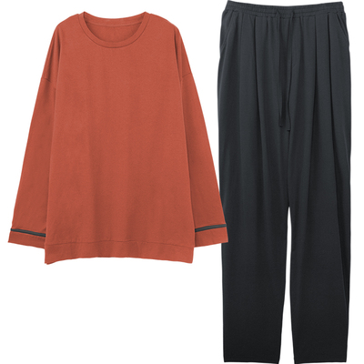 淳度纯色全棉宽松睡衣男落肩套装