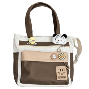 设计感撞色少女学生手提袋女高中生补习斜挎包初中生大容量单肩包