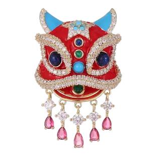 中国风国潮醒狮胸针西装毛衣配饰外套别针古装汉服轻奢高档胸花女