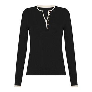 Petit Bari亨利领假两件修身针织衫女 纽扣点缀气质款上衣 可机洗