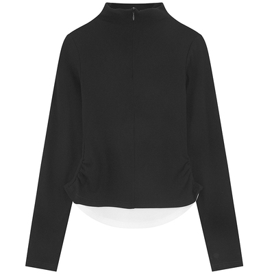 原创/美式假两件半开领长袖T恤潮