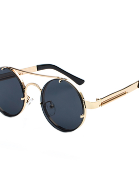 潮流欧美朋克复古圆形框太阳镜