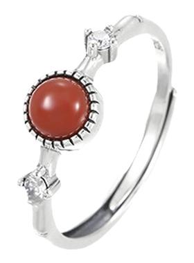 新中式尾戒纯银和田玉女南红玛瑙