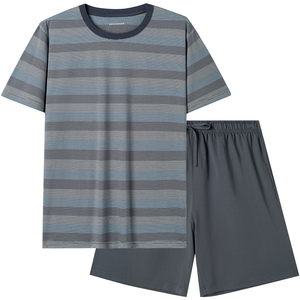 SCHIESSER舒雅24年新品男士纯棉透气条纹睡衣家居服套装22610H