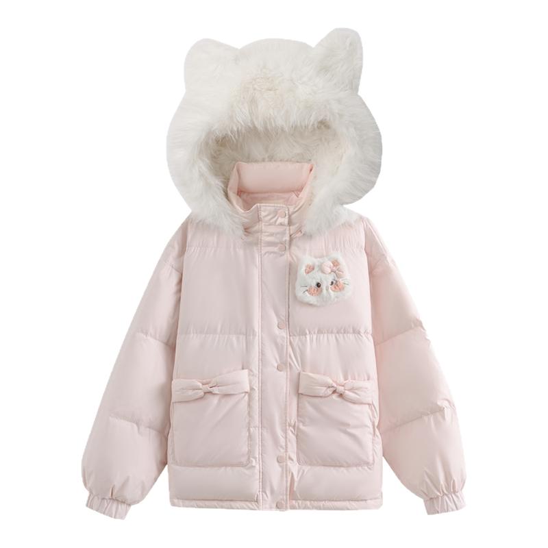 森女部落甜美风立耳连帽羽绒服女2025新款宽松设计感三防外套秋冬