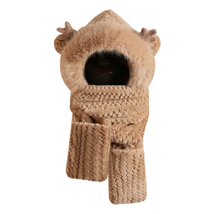 帽子女2025秋冬新款可爱毛绒围巾手套一体东北防寒防风围脖冬季