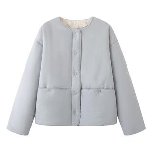 画风drawwind无领羽绒服女冬轻便圆领短款小个子保暖外套2025新款