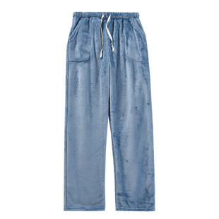 冬天睡裤男士加厚特厚珊瑚绒大码长裤休闲宽松中老年法兰绒居家裤