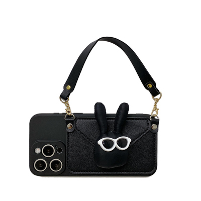 黑色墨镜兔子零钱包斜跨手机壳