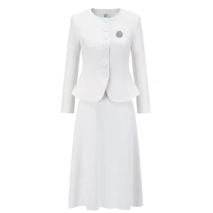 大码米白色西装套裙职业套装女主持人正装上镜演讲正式场合工作服