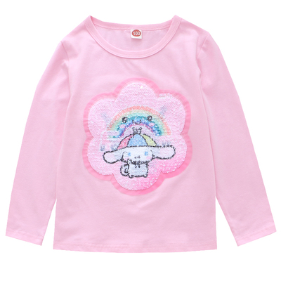 女童春秋变色亮片卡通长袖T恤