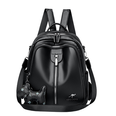 真皮女大容量通勤旅游双肩包