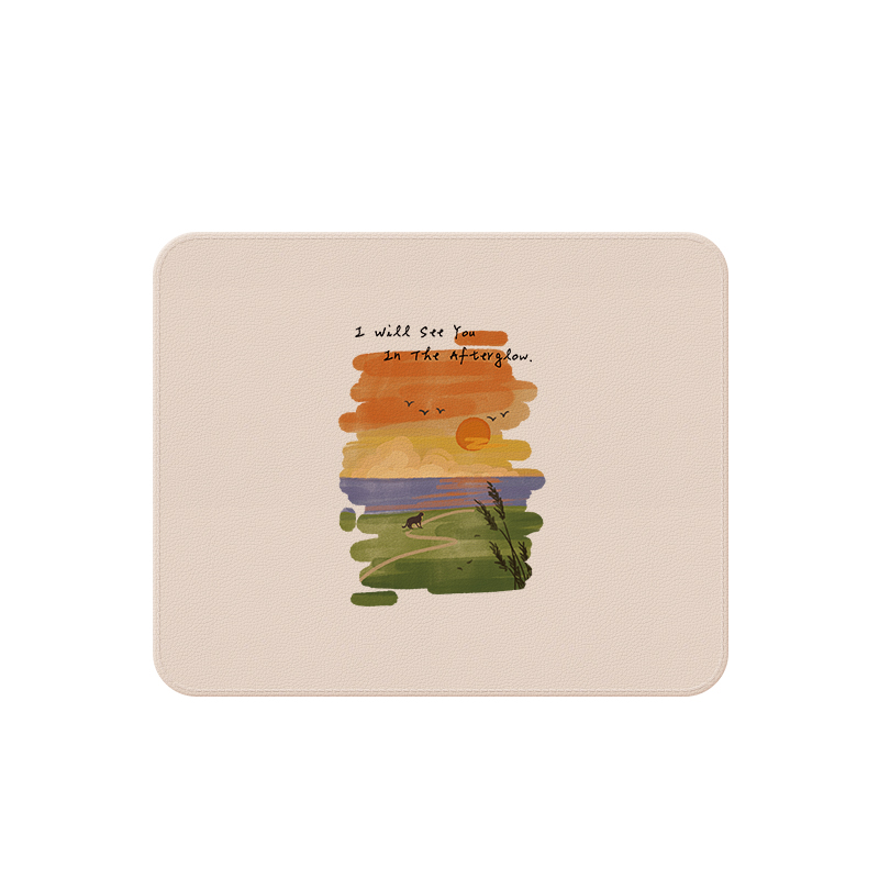 皮质轻奢鼠标垫小众创意夕阳涂鸦小号高颜值家用办公通用鼠标垫女