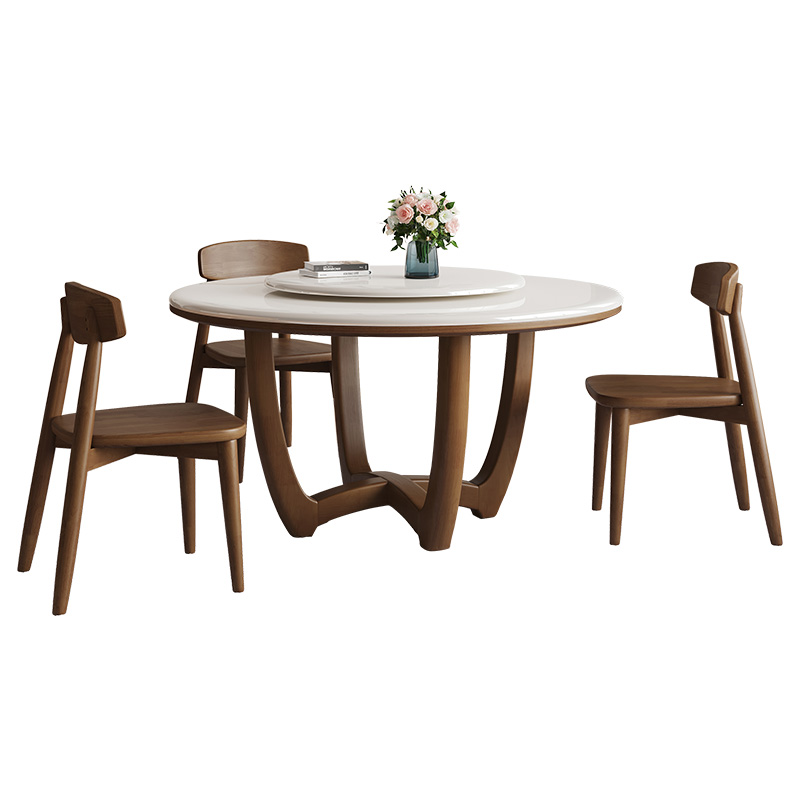 政府补贴馨佰利岩板实木餐桌2025新款圆桌家用小户型中古风吃饭桌