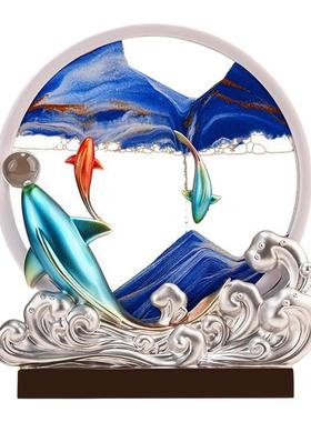 中式锦鲤流动沙画沙漏摆件大号