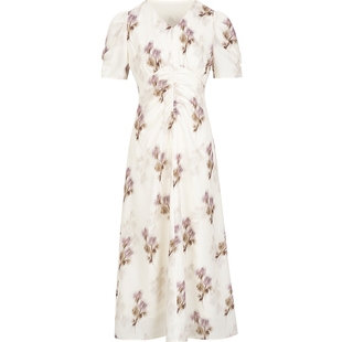 衣香丽影黑色碎花连衣裙女2025年夏装新款法式掐腰长裙子开春气质