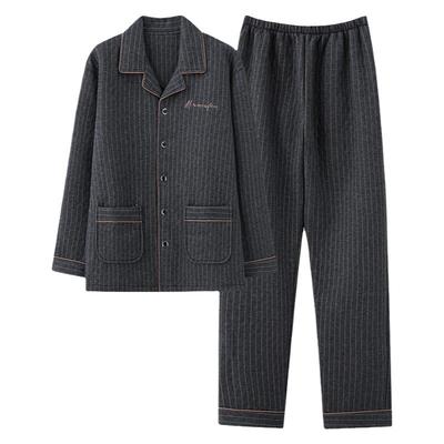 浪莎秋冬季睡衣男空气棉夹层套装