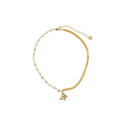 紫蝴蝶不规则珍珠项链庆怜同款