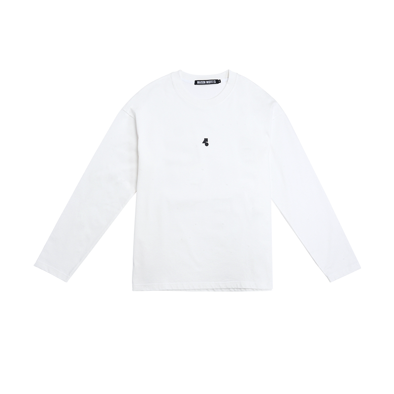 Maison Misfit 15条形基础 潮流男女情侣长袖圆领小白T恤春夏上衣