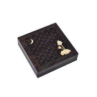 黑檀木制盘香盒镂空家用梵香炉檀香沉香紫光檀禅意复古熏香炉底座