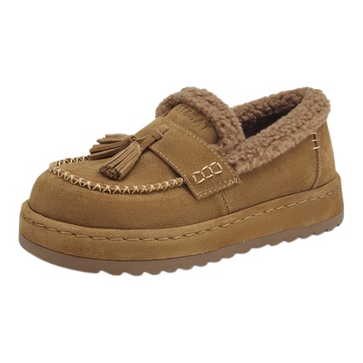 星期六复古真皮加绒厚底乐福鞋女