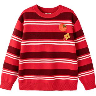 巴拉巴拉童装儿童毛衣男女童2026新款秋冬装条纹针织衫红色拜年服