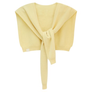 ELLE100%绵羊毛披肩打结外搭女士春夏薄款空调开衫小坎肩条纹围巾