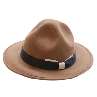 LMEETU秋季宽檐休闲凹凸帽顶个性礼帽平顶帽檐纯羊毛挺括有型帽子