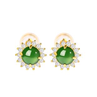 宫里上新翡翠耳钉女纯银耳环绿色冬季耳饰高级感三八妇女节礼物